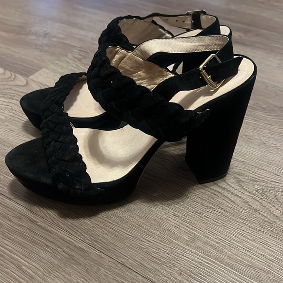 Black Suede Block Heel Platform Heels - Picture 14 of 14